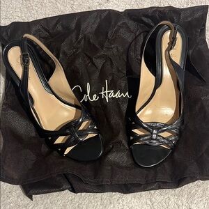 Cole Haan Black Leather Slingback Heels